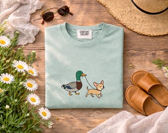 Funny Chihuahua Tee, Duck Walking Chihuahua Shirt, Cute Dog Lover Shirt, Funny Duck Graphic Tee, Chihuahua Mom Gift, Comfort Colors Shirt