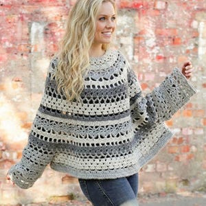 Beginner Crochet Poncho Pattern, Oversized Boho Batwing Cape Top (PDF Download)