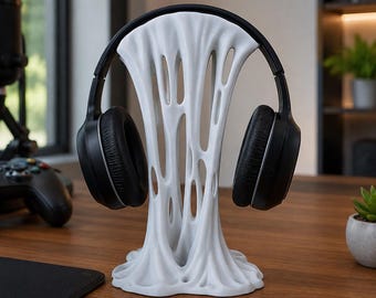Artistieke, sculpturale hoofdtelefoonhouder - Handgeschilderd 3D-geprint bureauaccessoire