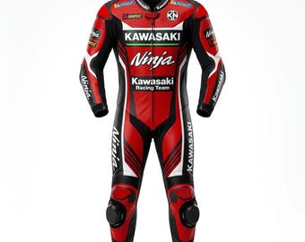Kawasaki Biker Men's Motorbike Suit: Custom Motorcycle Leather Racing Suit Men