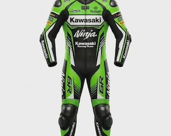 Kawasaki Motorbike Men's Suit: Custom Biker Leather Motorcycle Racing Suit Men