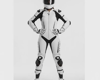 Women's White Leather Motorcycle Racing Suit – Professional Biker Track Gear