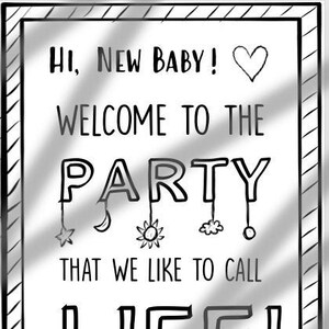 Nieuwe baby kleurplaat kaart - Grote broer grote zus kleurplaat - Afdrukbare PDF - Instant Download - Welkom op het feest - Nieuwe baby