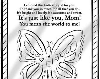 Mother's Day Gift Poem - Coloring Page - Printable PDF - Instant Download - Gift for Mom - Mother's Day Card -  Mother's Day Coloring Page