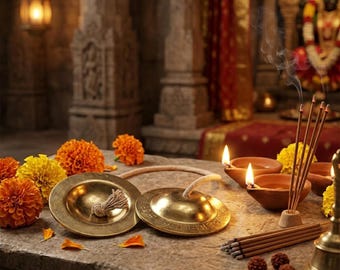Messing Manjeera Kartal handbekkens voor Pooja Kirtan Bhajan | Indiaas muziekinstrument voor tempelmeditatie en aanbidding