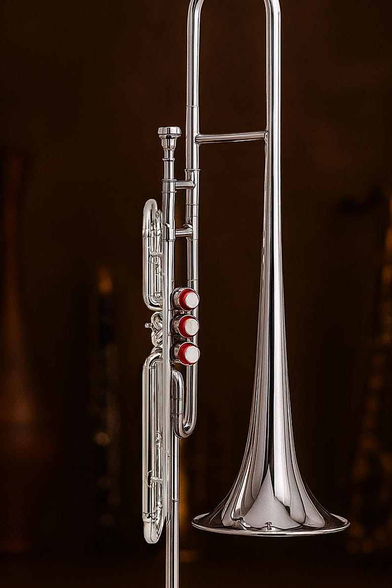 Trombón tenor en Si bemol de 3 válvulas con acabado plateado / Instrumento crossover para principiantes con estuche imagen 10