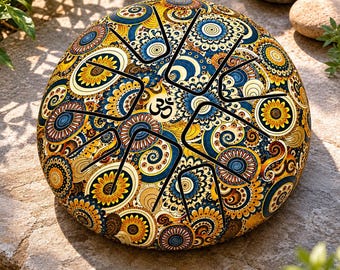 Stalen tongtrommel 8 tonen C majeur | Meditatietrommel in handvorm in mandala-stijl met draagtas en hamers | Yoga Sound Healing-instrument voor: