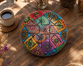 Stalen tongtrommel 8 tonen C majeur | Kleurrijke meditatietrommel in handvorm met draagtas en hamers | Yoga-instrument voor genezing van geluid