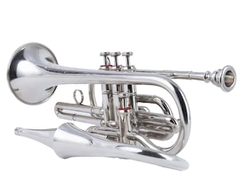 Zilveren Bb-cornet met 3 kleppen, nikkelafwerking | Beginnersinstrument met koffer en accessoires