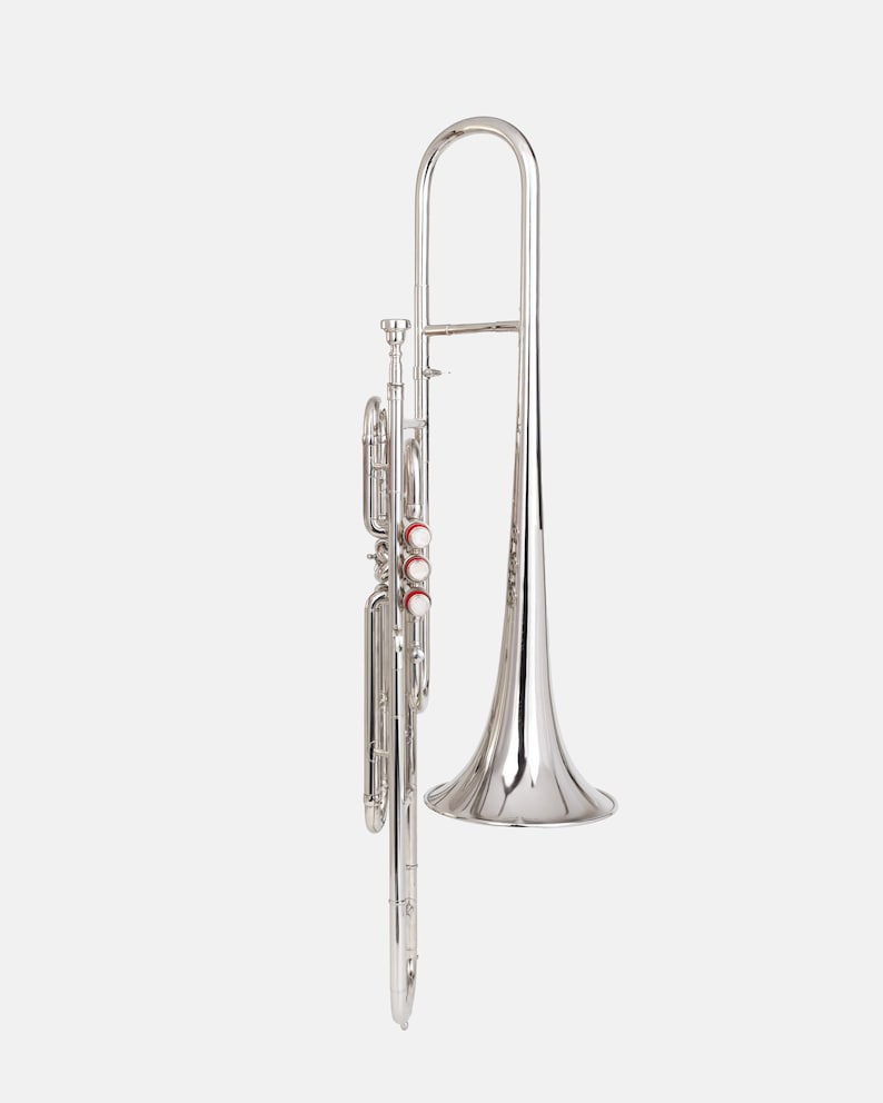 Trombón tenor en Si bemol de 3 válvulas con acabado plateado / Instrumento crossover para principiantes con estuche imagen 3