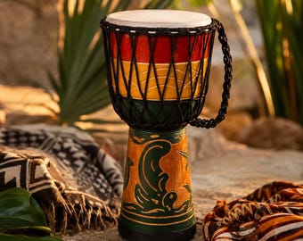 Handgesneden dolfijn djembétrommel 10 x 20 inch mahoniehout Afrikaanse trommel | Handtrommel van geitenleer voor cirkel woondecoratie cirkel meditatietrommel