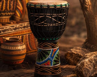 Afrikaanse djembrommel 10 x 20 inch handgeschilderde mangohouten trommel | Handtrommel van geitenleer voor beginners volwassenen kinderen | Tribal percussie-instrument
