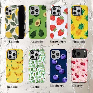 Colorful Fruit iPhone Case | Lemon, Avocado, Strawberry, Pineapple, Banana, Cactus, Blueberry, Cherry Phone Case | Fun Summer Aesthetic | iPhone Samsung