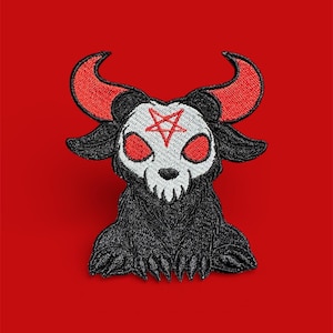 Demonic Skull Lamm Gesticktes Aufnäher zum Aufbügeln, Gothik Okkulte Gehörnte Kreatur