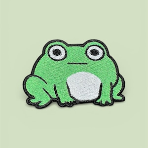 Pondering Frog Gesticktes Bügelbild/Klettverschluss Lustiger Denkender Frosch