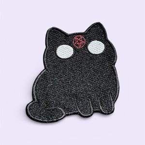 Demonic Occult Kitty Embroidered Iron-On/hook and loop, Blank Eye Gothic Design