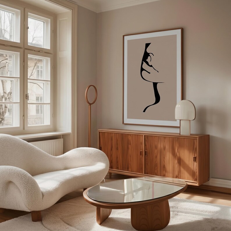 Minimalist Face Line Art Print, Abstract Woman Wall Art, Beige Black ...