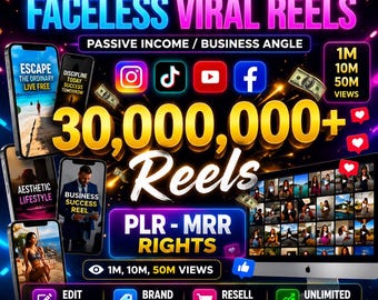 Más de 30.000.000 de Reels Virales, Paquete Mega de Reels sin Rostro (PLR/MRR), Contenido Viral para Instagram Reels, TikTok y Youtube Shorts (Descarga Digital)
