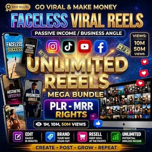 Unlimited Viral Reels Bundle (PLR/MRR), Faceless Reels Viral Content,Instagram Reels,TikTok Viral Videos&YouTube Shorts,dfy Digital Product