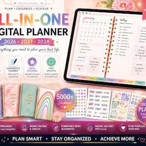 All-in-One Digital Planner 2026 2027 2028, Hyperlinked for GoodNotes,Notability Daily, Weekly & Monthly Digital Journal, 2026 iPad Planner