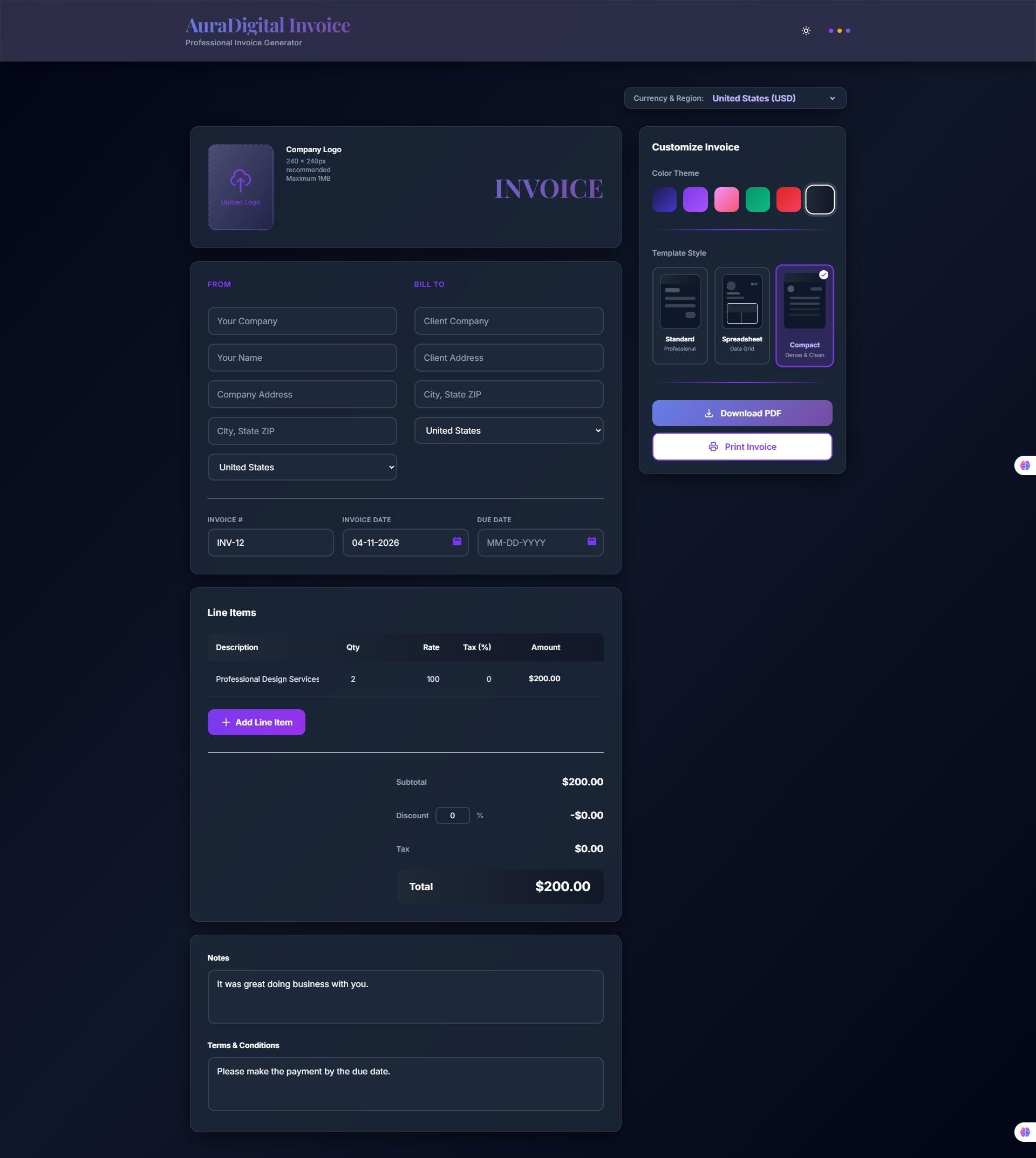 React Invoice Generator | Customizable PDF Billing Software (digital ...