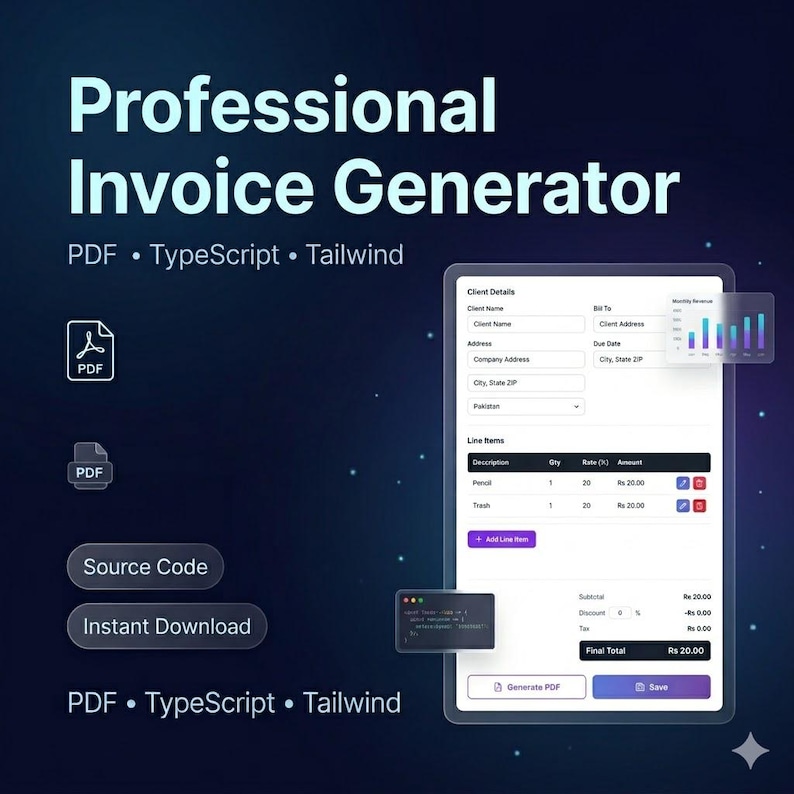React Invoice Generator | Customizable PDF Billing Software (digital ...