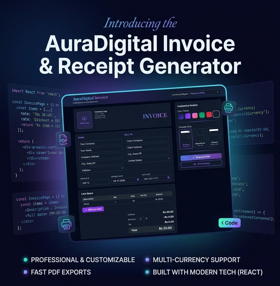 React Invoice Generator | Customizable PDF Billing Software (digital ...