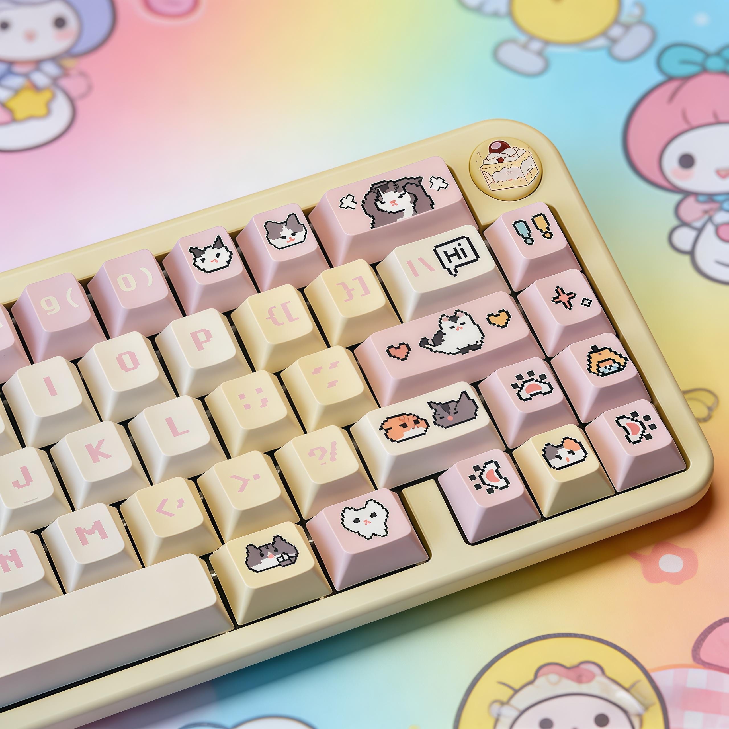 Cute Pixel Cat 130 Keycaps, MX Keycaps for Mechanical Keyboard | PBT ...