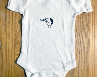 Chickadee screen printed toddler shirts and infant onesies, Original drawing