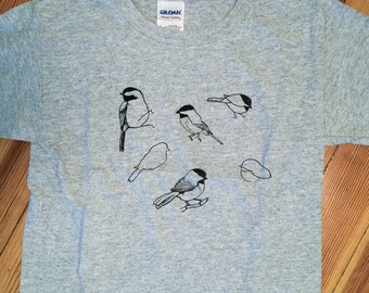 Chickadee screen printed t-shirt, Original drawing