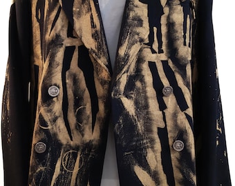 Blazer de lana pintado a mano: Kaleva Finlandia vintage, corte extragrande, arte para vestir. Blazer de lino pintado a mano para mujer, tallas L-XL, Kaleva Finlandia vintage