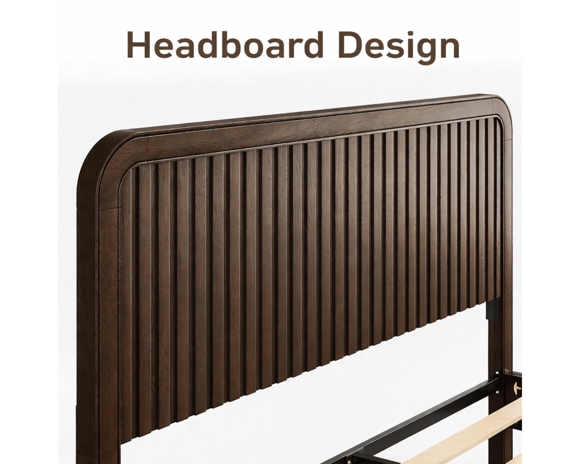 Bed Frame Queen Size Solid Wood Walnut Fluted Headboard Platform Bed ...