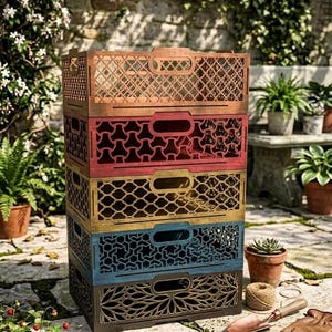 レーザーカット スタッカブル ストレージボックス 9 テンプレート、3 mm 木材 (デジタルファイル - svg、dxf、ai、pdf)