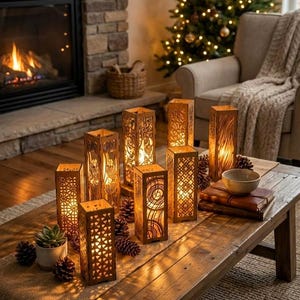 Laser Cut Wooden 8 Lamp Designs – SVG Table Lamp Bundle (Digital Download)