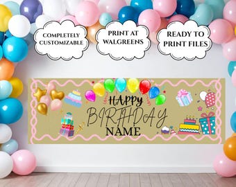 Coquette Birthday Banner Template | Editable Canva Sign (Digital Download) 6x2 WALGREENS PRINT DIY Painted