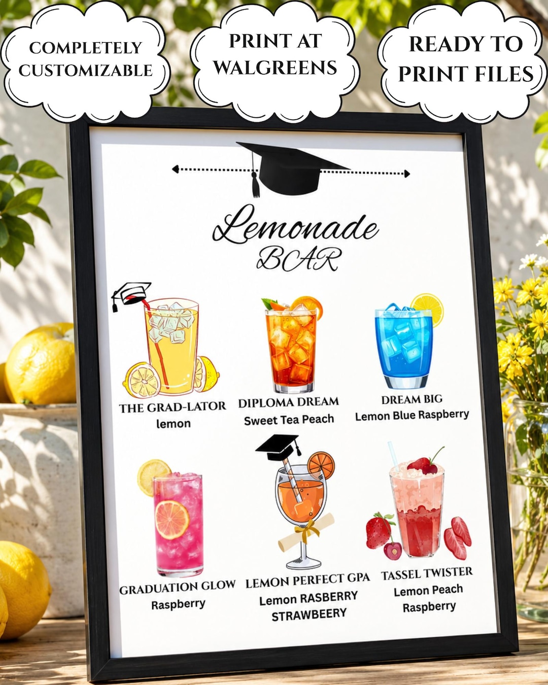Graduation Lemonade Bar Sign: Printable Yellow Lemon Theme (digital ...