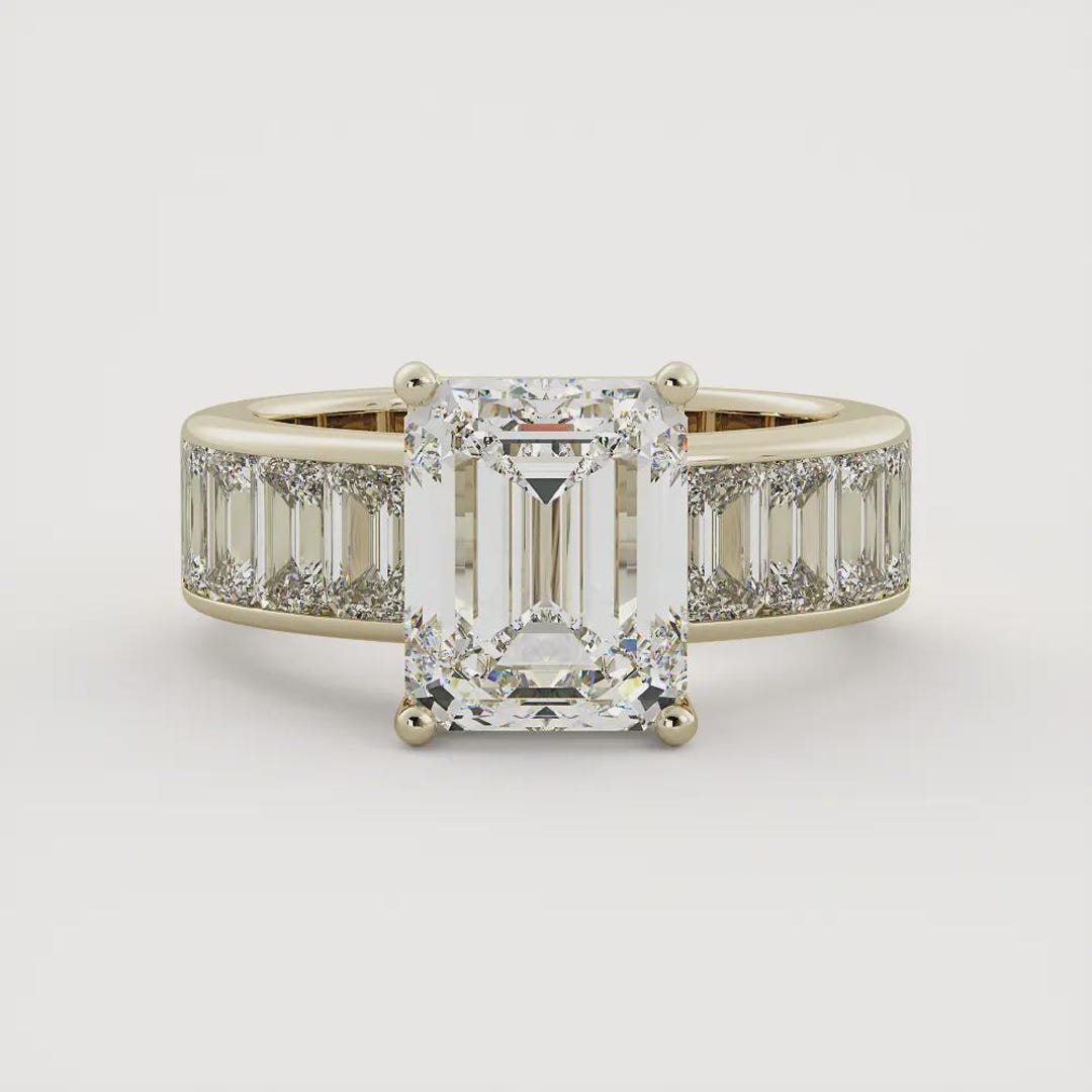 Emerald Cut Diamond Engagement Ring With Baguette Side Stones Elegant ...