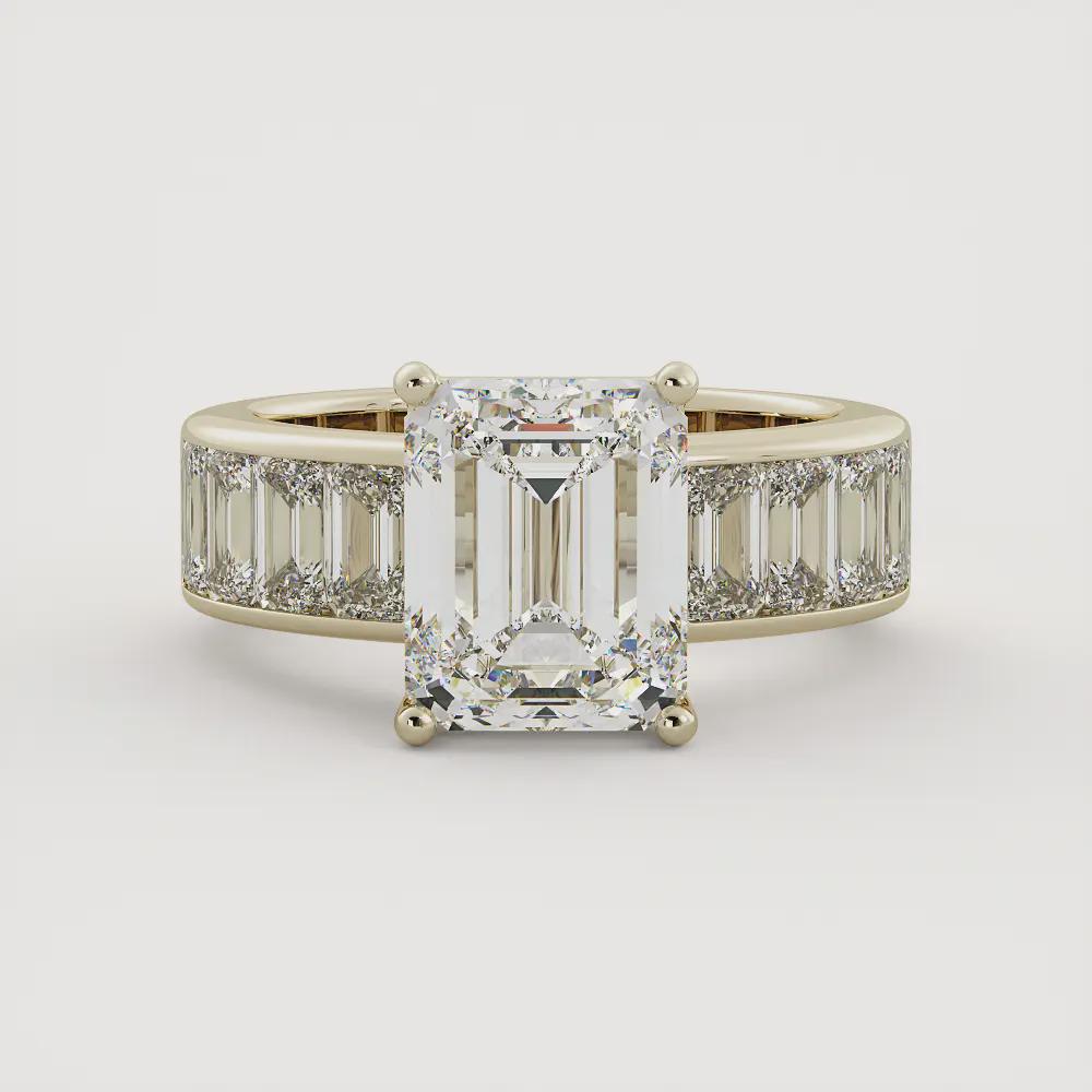 Emerald Cut Diamond Engagement Ring With Baguette Side Stones Elegant ...
