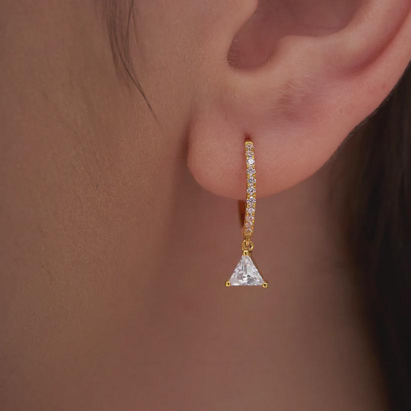 Diamond Hoop Drop Earrings Triangle Dangle Charm Hoops Elegant Bridal ...