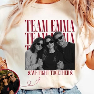 Custom Blood Cancer Family Support Team Photo Shirt, Personalized Cancer Warrior Gift, Red Ribbon Cancer Support Tee, Cancer Group Shirt