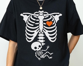 Skeleton Pregnant Shirt, Funny Halloween Gift For Pregnant, Skeleton Baby Pregnancy Announcement Sweatshirt, Spooky Mama Maternity Outfit