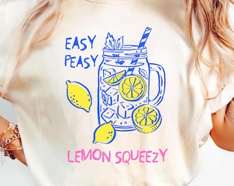 Easy Peasy Lemon Squeezy Shirt, Summer Fruit Gift, Preppy Lemon Graphic Tee, Funny Lemon Shirt