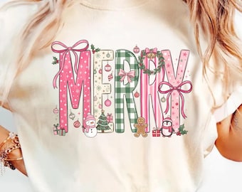 Merry Christmas Shirt, Coquette Christmas Gift, Festive Holiday Women's Tee, Christmas Party Top