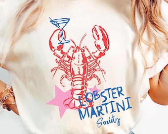 Lobster Martini Society Tee, Funny Seafood Lover Gift, Preppy Coastal Cocktail Tee