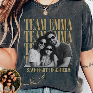 Custom Childhood Cancer Family Support Team Photo Tee, Personalized Cancer Warrior Gift, Support Squad Gold Ribbon Tee, Cancer Awareness Tee