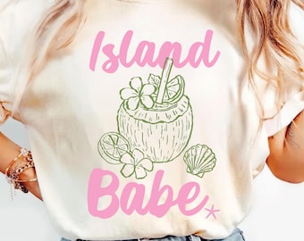 Island Babe Coconut Tee, Summer Vacation Gift, Beach Club Shirt, Tropical Ocean Vibes Tshirt