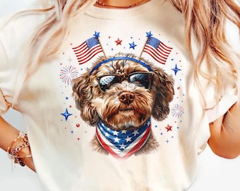 Patriotic Goldendoodle Shirt, 4th of July Dog Lover Gift, American Flag USA Puppy Shirt
