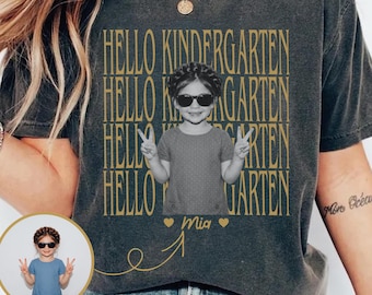 Custom Hello Kindergarten Photo Shirt, First Day Of School Mom Tee, Personalized Back To School Gift, Kinder Squad Shirt