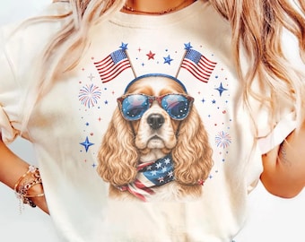 Patriotic Cocker Spaniel Shirt, 4th of July Dog Lover Gift, USA Flag Cocker Spaniel Mom Tee