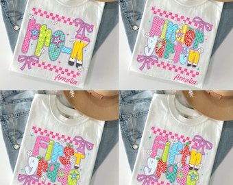 Custom Grade Level Shirt, First Day of School Gift, Preppy Coquette Bow School Shirt, Personalized Teacher & Student Shirt